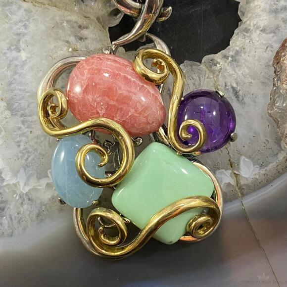 Carolyn Pollack Southwestern Style Sterling & Brass Multistone Decorated Pendant - Picture 6 of 10